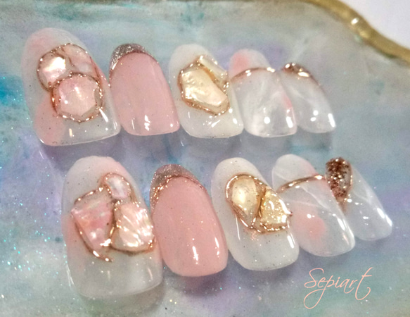 ネイルチップ　マグネットネイル　ニュアンスネイル　シェルネイル ジェルネイルチップ☆付け爪〜シェルニュアンスミラー☆マグネット