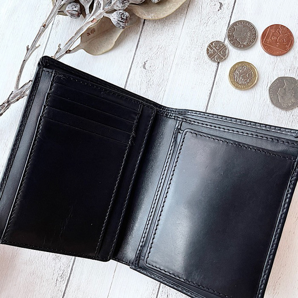 英国デザインValise二つ折りミニ手帳型財布 イートンブラック 3枚目の画像