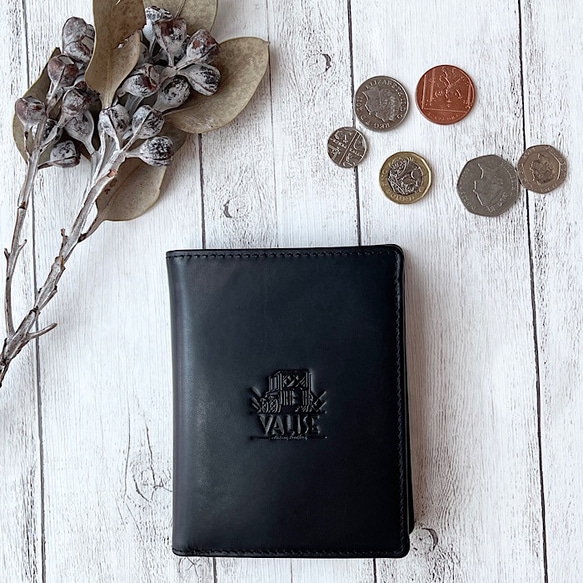 英国デザインValise二つ折りミニ手帳型財布 イートンブラック 1枚目の画像