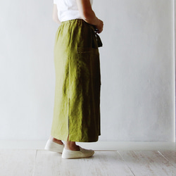 リネン100％【くったりリネンスカート】抹茶　仕事　デザインスカート 1枚目の画像