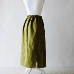 リネン100％【くったりリネンスカート】抹茶　仕事　デザインスカート 9枚目の画像