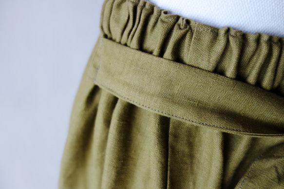 リネン100％【くったりリネンスカート】抹茶　仕事　デザインスカート 10枚目の画像