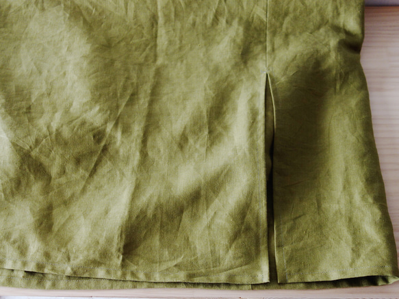 リネン100％【くったりリネンスカート】抹茶　仕事　デザインスカート 13枚目の画像
