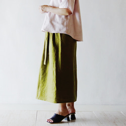 リネン100％【くったりリネンスカート】抹茶　仕事　デザインスカート 7枚目の画像
