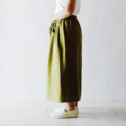 リネン100％【くったりリネンスカート】抹茶　仕事　デザインスカート 3枚目の画像