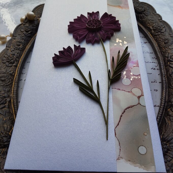 ワンランク上の贈り物。クイリングお祝い袋＊アルコールインクアート　秋桜 チョコレートコスモス 5枚目の画像