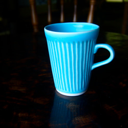 トルコ青釉 マグカップ／大（ターコイズブルーの大きめのマグカップ） 1枚目の画像