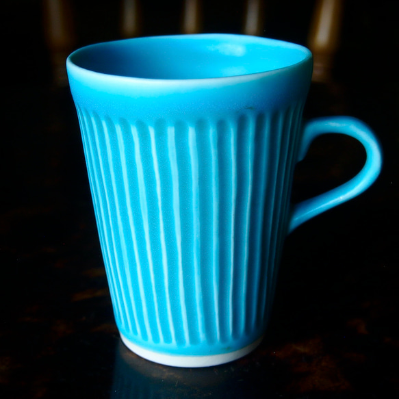 トルコ青釉 マグカップ／大（ターコイズブルーの大きめのマグカップ） 6枚目の画像