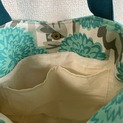 《受注製作》ペパーミントグリーンの花柄の丸いラインのトートバッグ 6枚目の画像