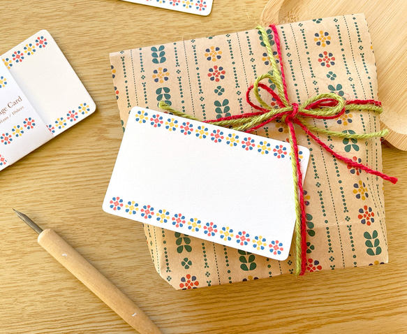 北欧フラワーのメッセージカード 10枚入 名刺サイズ ギフト ラッピング プレゼント レトロ 可愛い シンプル おしゃれ 5枚目の画像