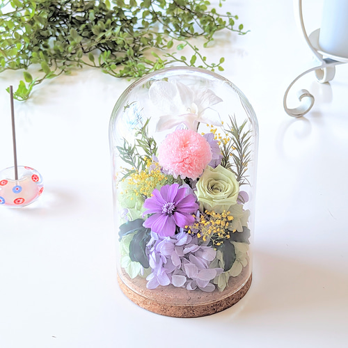 ペット お供え ガラスドーム 虹の橋 お悔やみ 花 プリザーブド