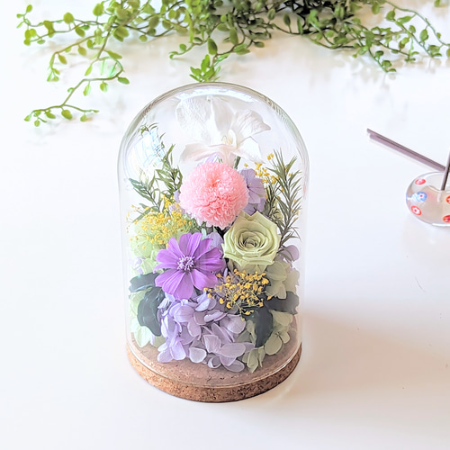 プリザーブドフラワー仏花 ガラスドーム小さいサイズ 一対 お盆