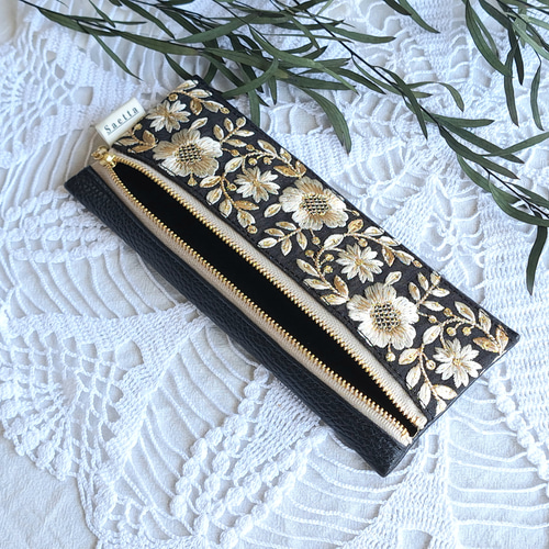 ギフトシリーズ ペンケース / ブラック / インド刺繍 / 刺繍リボン