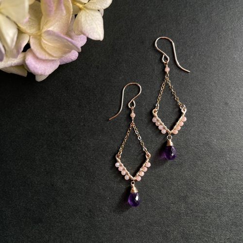 14kgf アメジスト×コーティングムーンストーン ピアス／イヤリング