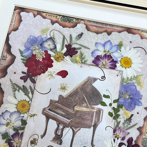押し花アート「小さな花籠」押し花額 花 インテリア 額縁 花の絵