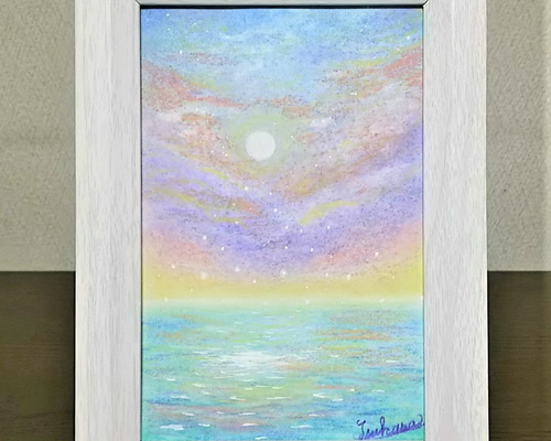 パステルアート すみれ色の夏の黄昏空 パステル画原画 絵画 T's