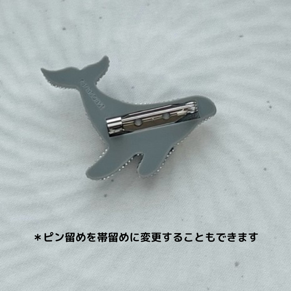 ザトウクジラ　帯留めやブローチに　バッジ　翼のような大きい胸びれをもつ　グルーデコ製 5枚目の画像