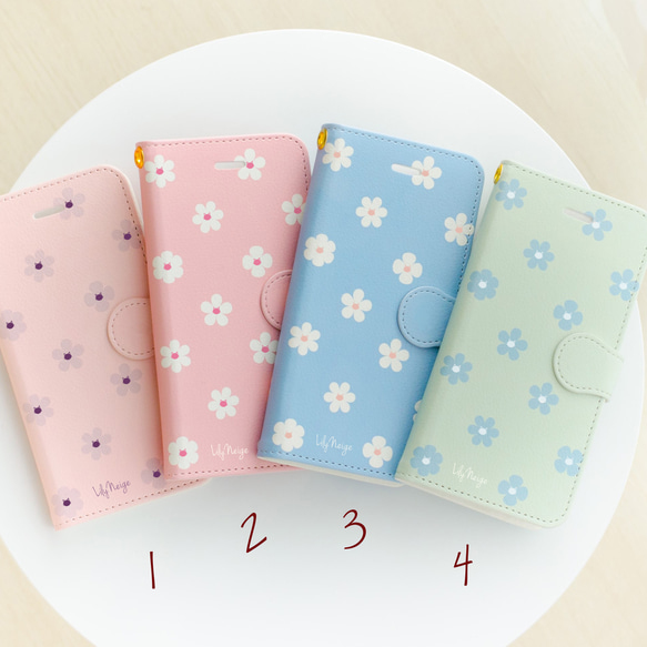 春のお花とネコのスマホケース　ねこ　猫　フワラー　手帳型スマホカバー 2枚目の画像