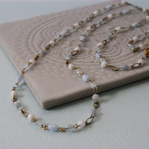 希少ビンテージ長命鎖天然石パワーストーンロングネックレス骨董