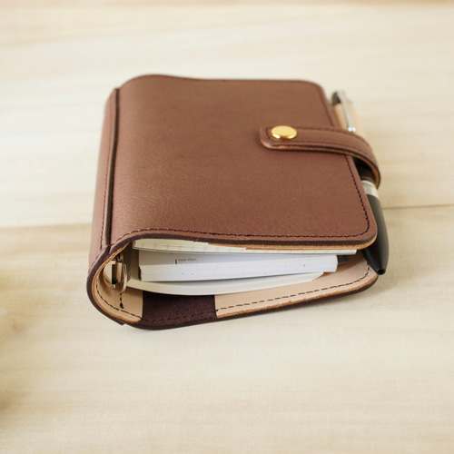 システム手帳 ミニ6 作家　ココアブラウン ほっこり落ち着くココアブラウン たっぷり挟める柔らかい風合いが