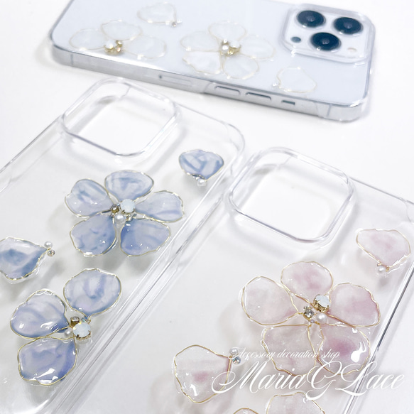 【mariaglace】Milkypearl スマホケース レジン フラワー iPhone15pro iPhone14 5枚目の画像