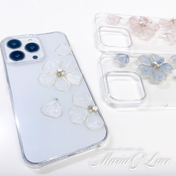 【mariaglace】Milkypearl スマホケース レジン フラワー iPhone15pro iPhone14 3枚目の画像