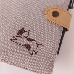 ねこ*ほぼ日手帳カバー(オリジナル用)留め具で開き防止 ペンホルダー 文庫本A6 布 ヴィンテージ帆布*ベージュグレー 19枚目の画像