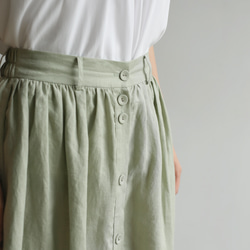 簡約時尚亞麻半身裙 100%亞麻喇叭裙 有襯裡 淺綠色 230711-3 第6張的照片