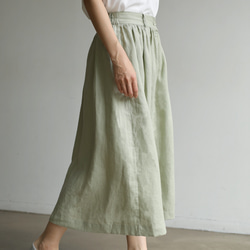 簡約時尚亞麻半身裙 100%亞麻喇叭裙 有襯裡 淺綠色 230711-3 第2張的照片