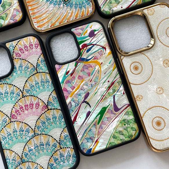 【手描き】天然貝螺鈿アート ★ スマホケース（Sheetal Design３）｜Raden Works 5枚目の画像