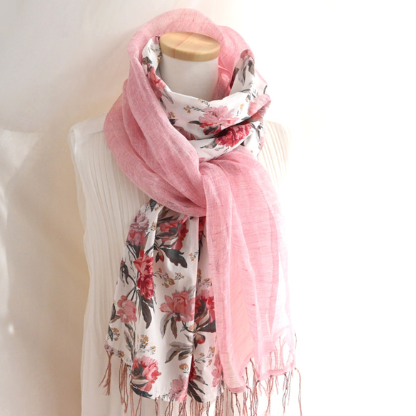 45R ストール　花柄　ピンク OUTLET】ストール マフラー ネックウォーマー 花柄ストール ピンクH165