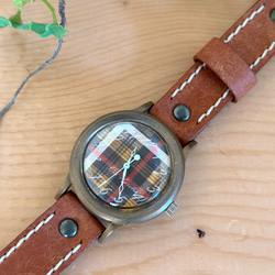 手作り腕時計　Via Aurelia(タータンチェック黄色 & 茶色) 7枚目の画像