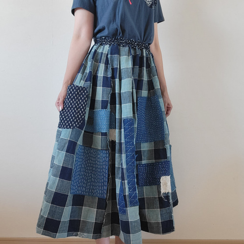 古布 リメイク 手作り BORO 襤褸 刺し子 パッチ スカート