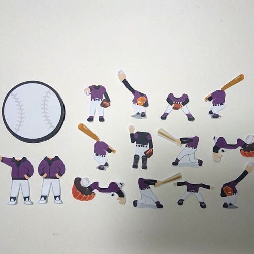 野球・ソフトボール☆色紙・寄せ書き用シール12枚セット☆紫×黒×白