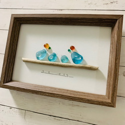 シーグラスアート幸せの青い鳥 家族アート インテリア雑貨 壁掛け 置物 贈り物 プレゼント 3枚目の画像