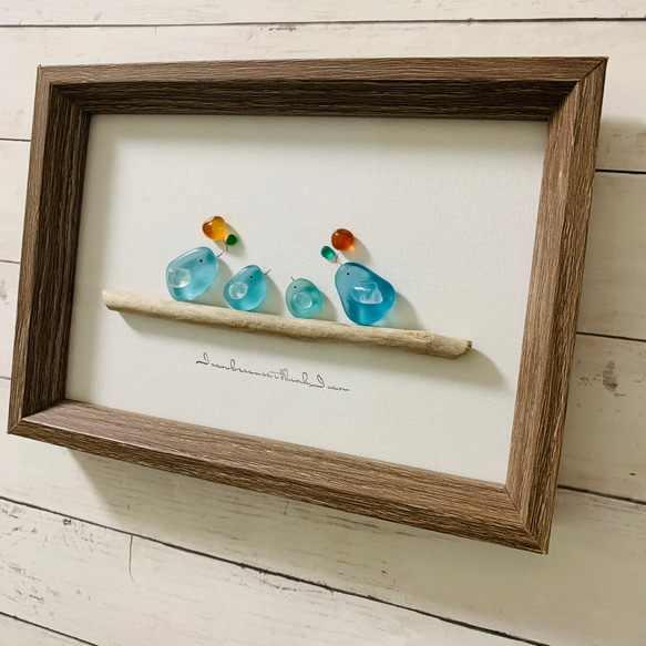 シーグラスアート幸せの青い鳥 家族アート インテリア雑貨 壁掛け 置物 贈り物 プレゼント 4枚目の画像