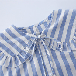 青と白のストライプのネイビーカラーのかわいい長袖ルーズシャツ日本製の高織りコットンストライプ 11枚目の画像