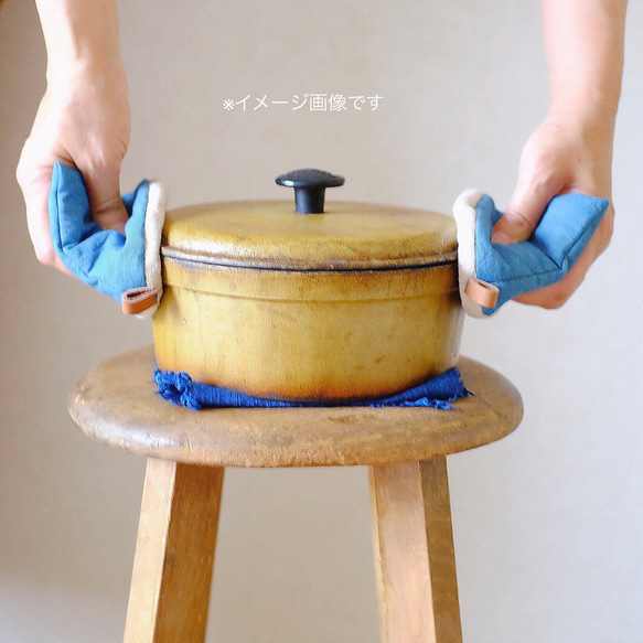 ＊三角帽子の鍋つかみ▶︎水色☆藍染め 灰汁発酵建て＊ 6枚目の画像