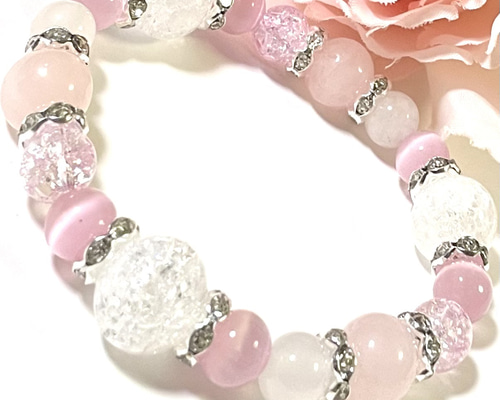 翡翠 ホワイトハーツ クラック水晶 シルバーvintage ブレスレット 828 白翡翠×マザーオブパール×水晶』天然石パワーストーンブレスレット