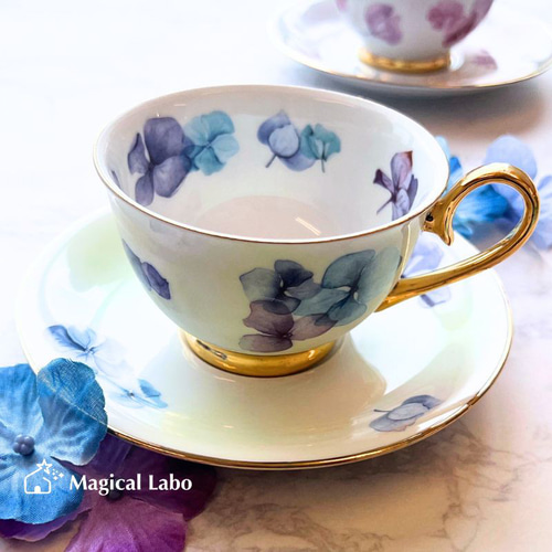 陶磁器マグカップ紫陽花 立体花柄 手作り 高級コーヒーカップ ティー  