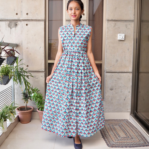 ギャザーワンピース(ハンドブロックプリント) ワンピース Jonno 通販