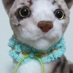猫首輪 手編みレース糸　２０～３０㎝　ブルー 2枚目の画像