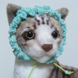 猫首輪 手編みレース糸　２０～３０㎝　ブルー 4枚目の画像