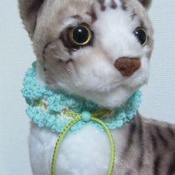 猫首輪 手編みレース糸　２０～３０㎝　ブルー 1枚目の画像