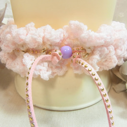 猫首輪 手編みレース糸　２０～３０㎝　ピンク 7枚目の画像
