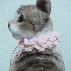 猫首輪 手編みレース糸　２０～３０㎝　ピンク 3枚目の画像