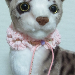 猫首輪 手編みレース糸　２０～３０㎝　ピンク 1枚目の画像