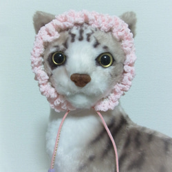 猫首輪 手編みレース糸　２０～３０㎝　ピンク 4枚目の画像
