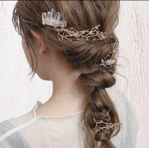 小枝　ゴールド　ヘアアクセサリー　ウェディング　ヘッドドレス　アクセサリー　ヘッドアクセサリー 3枚目の画像