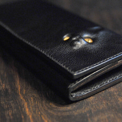 黒猫の長財布（表革：VACCHETTA800、仮セット猫目：琥珀色）約250ｇ 猫目選べます♪ 6枚目の画像